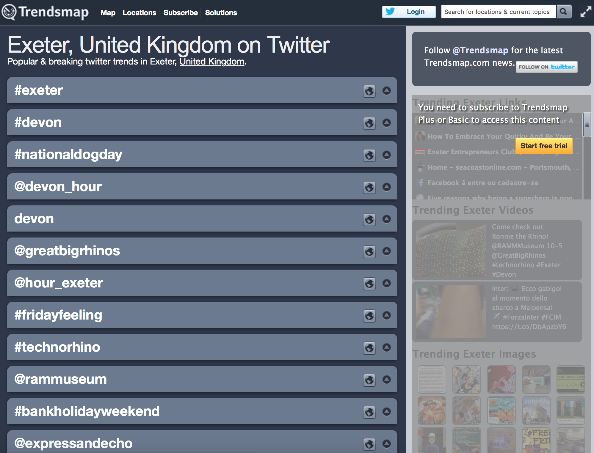 Trending list for Exeter